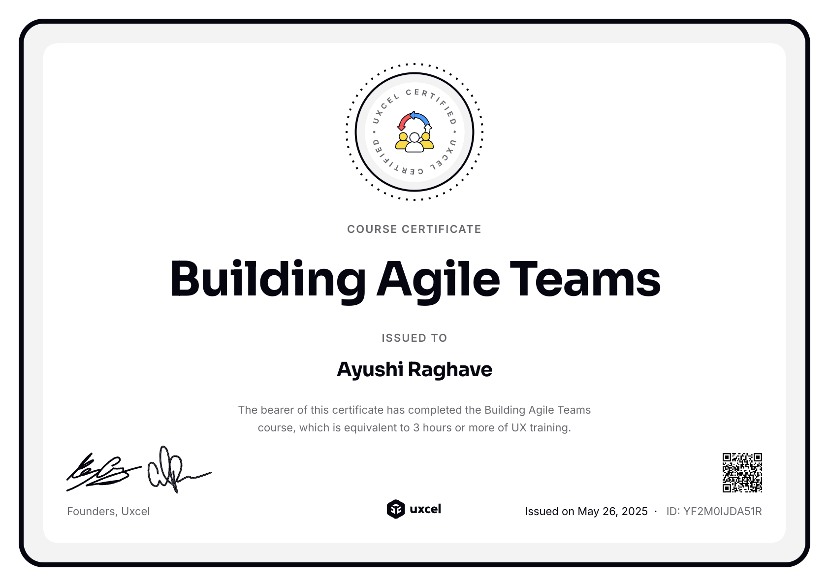 Ayushi Raghave's certificate